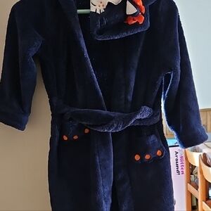 Petit Lem Navy Blue Kids Robe with Orange Accents